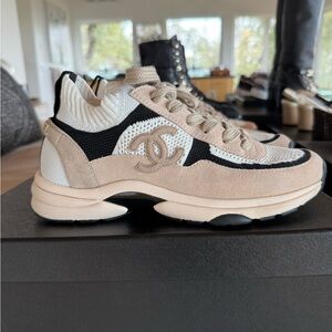 CHANEL Beige and Black Sneakers